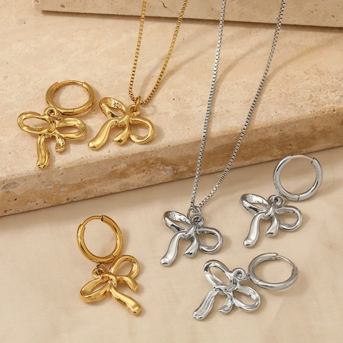Collana E Orecchini A Cerchio Con Fiocco In Acciaio Inossidabile Gioielli Eleganti Per Donna