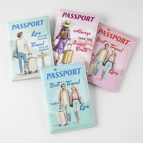 PU Leather Passport Holder Travel Document Protector Colorful UV Printed Travel Theme Cover For Women Men