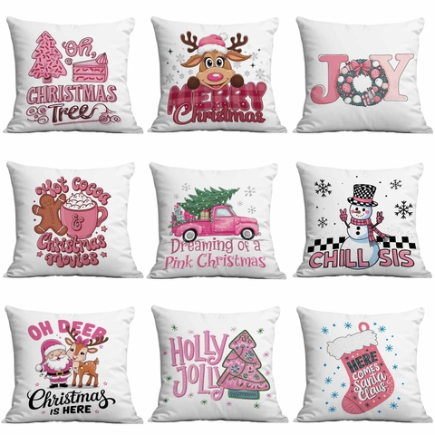 Weihnachts Kissenbezug Kurzplüsch Quadratischer Dekokissenbezug Rosa Festliche Feiertagsdekoration Für Zuhause Sofa Wohnzimmer