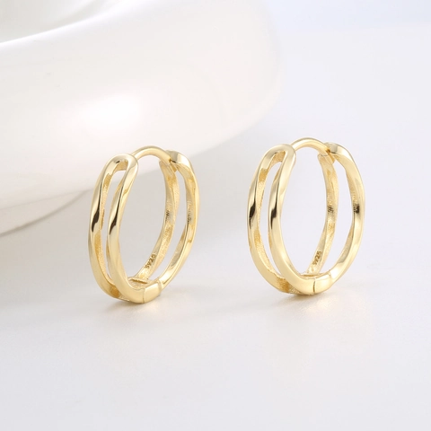 Boucles d'Oreilles Créoles Creuses en Argent Sterling 925 Plaqué Or 14K pour Femmes Boucles d'Oreilles Géométriques Entrelacées