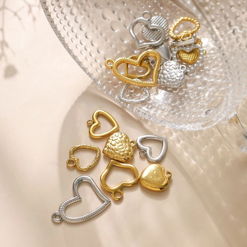 Heart Charms Pendants 304 Stainless Steel Hollow Textured Geometric For DIY Jewelry Making Keychain Accessories