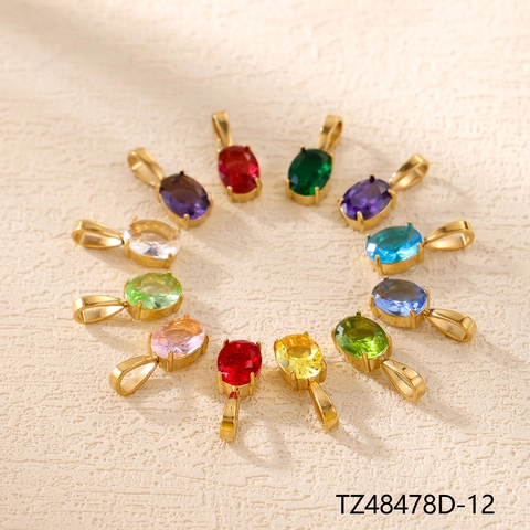 Oval Colorful Zircon Pendant Stainless Steel Birthstone Charm Fashion DIY Jewelry Making Accessory For Women