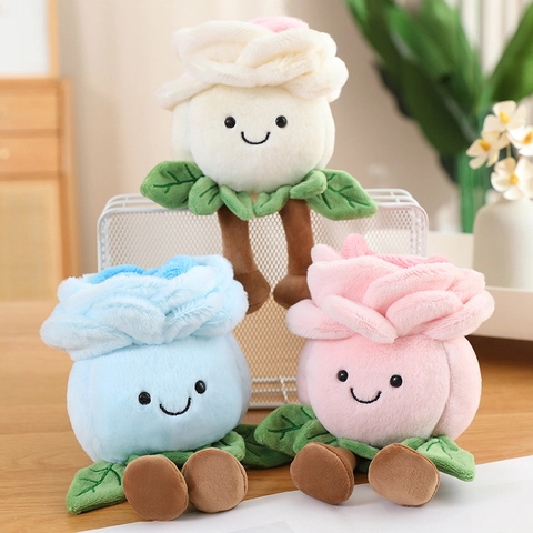 Rose Plush Flower Doll With Smiley Face Fragrant Soft Stuffed Plant Home Decoration Gift