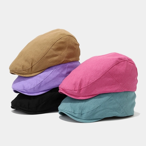 Gorra De Algodón Ajustable Color Sólido Gorra Plana Retro Protección Solar Sombrero De Artista Para Hombres Mujeres