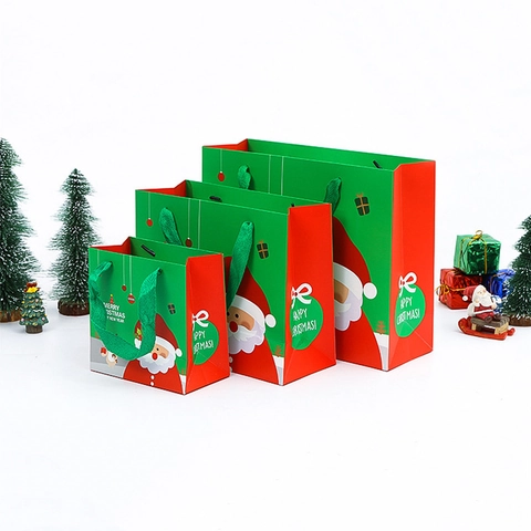 Bolsas De Regalo De Navidad Con Asas Papel Cartón Blanco Dibujos Animados Papá Noel Reno Patrones Fiesta De Vacaciones Bolsos