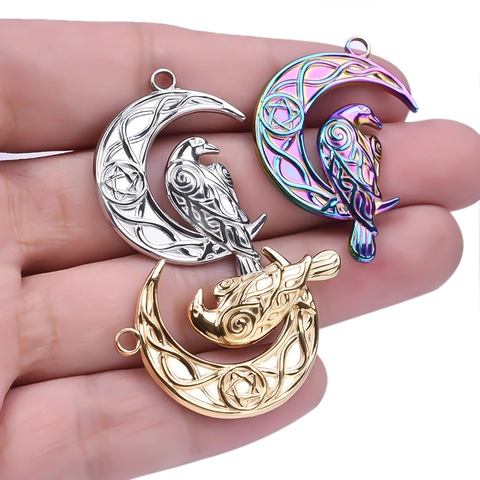 Collana Con Ciondolo Corvo Luna Crescente In Acciaio Inossidabile Gotico Nodo Celtico Pentagramma Gioielli Wicca Per Donna