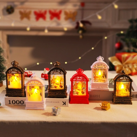 Vintage LED Christmas Lantern Night Light Santa Claus Snowman Elk Decorative Tabletop Lamp For Christmas Home Desktop Ornament
