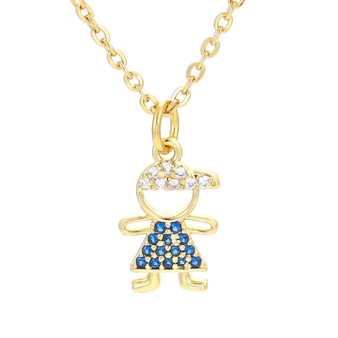 Cute Cartoon Boy Girl Pendant Necklace Micro Pave Zirconia Copper Chain Jewelry For Women Kids Character Charm Necklace