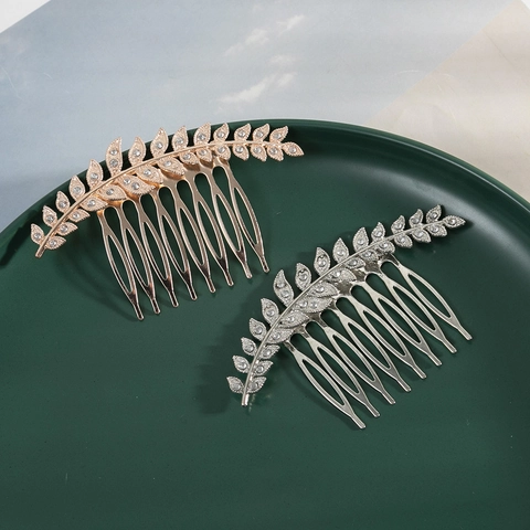 Alloy Strass Braut Haarkamm Eleganter Blattform Einfacher Hochzeitsparty Funkelnder Kopfschmuck Für Frauen