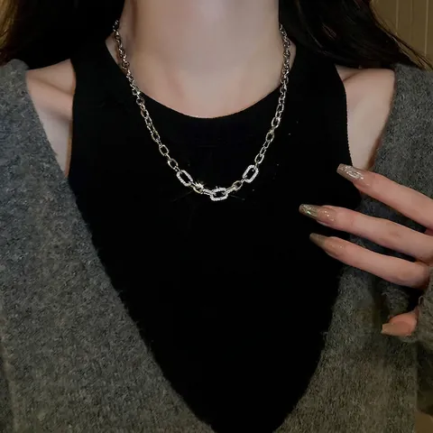 Geometrische Gliederkette Silberfarbenes Metall Mit Zirkon Straß Eingelegte Rechteckige Kette Schlüsselbein Schmuck Damen