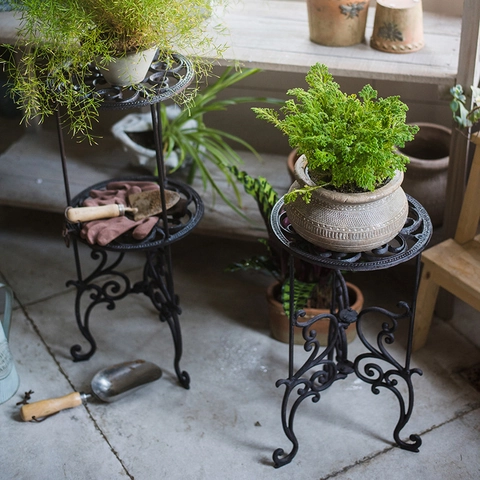 Soporte Para Plantas Hierro Fundido Porta Macetas Estantería Retro Europeo Volutas Vintage Interior Exterior Jardín Metal