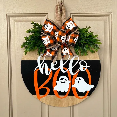 Holz Runder Türschild Hängender Kranz Mit Juteschleife Künstlichem Grün Saisonale Feiertagsdekoration Für Zuhause Halloween