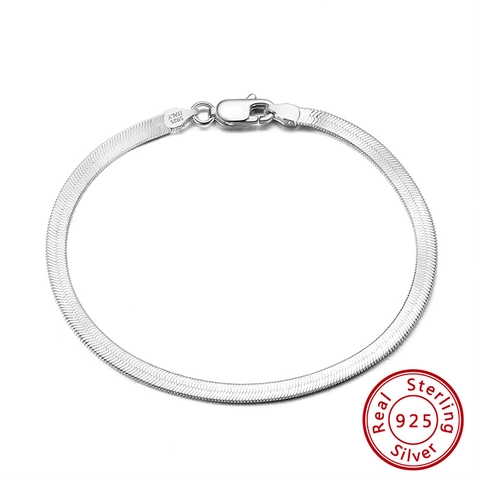 Pulsera Minimalista de Plata de Ley 925 con Cadena de Serpiente Plana para Mujer y Hombre Estilo Italia Cadena de Espina de Pez Pulida Joyería Regalo