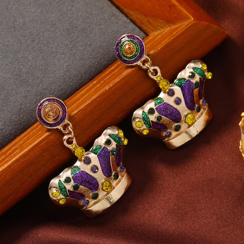Kronen Hängeohrringe Legierung Mit Bunten Strasssteinen Emaille Retro Palast Stil Modeschmuck Für Damen