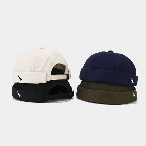 Berretto Docker Senza Tesa Con Ricamo Dinosauro Regolabile Streetwear Retro Stile Hip Hop Copricapo Casual