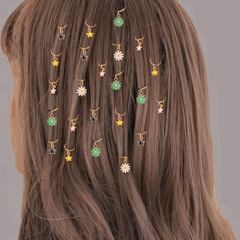 Alloy Dreadlock Gevlochten Ringen Met Ster En Bloemhangers Kleurrijke Haarjuwelen Voor Styling Accessoires