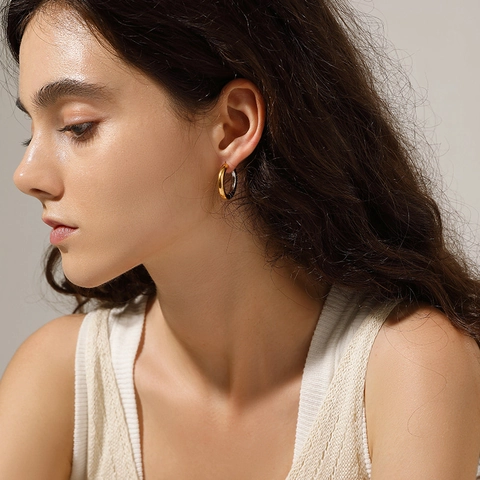 Orecchini A Cerchio Geometrici In Acciaio Inossidabile Placcati Oro Bicolore Gioielli Di Moda Minimalisti Per Donne