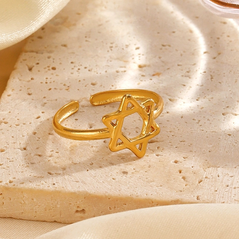 Anillo De Estrella De Hexagrama Hueco De Acero Inoxidable Anillo Abierto Ajustable Joyería De Moda Minimalista Para Mujeres