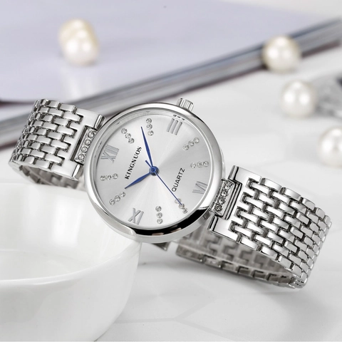 Montre à Quartz de Mode pour Femmes avec Strass Bracelet en Métal Inoxydable Étanche Élégante Montre-Bracelet Analogique Bijou Cadeau