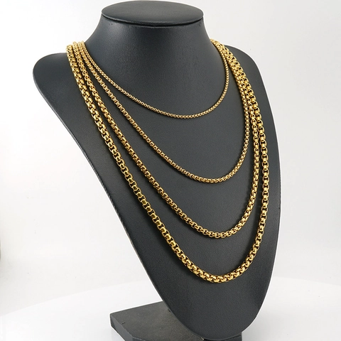 Collar Minimalista De Acero Inoxidable Chapado En Oro De 18K Cadena Box Para Hombres Mujeres Joyería Moda Simple