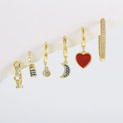 Orecchini A Cerchio Cuore Luna Serratura Rame Micro Zircone Smalto Gioielli Di Moda Accessori Per Donne