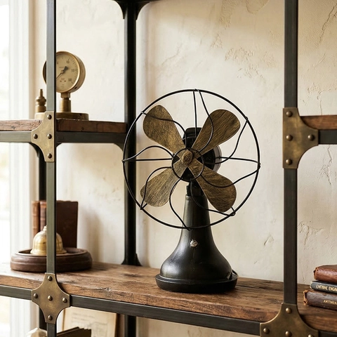 Retro Industriell Distressed Harz Eisen Elektrischer Ventilator Modell Ornament Für Desktop Home Decor Büro Arbeitszimmer