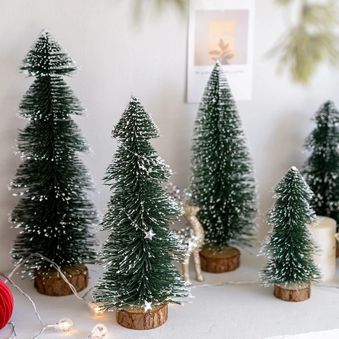 Mini Weihnachtsbaum Desktop Ornament Verschneite Kiefernnadel Mit Holzsockel Nordischer Stil Tischdekoration