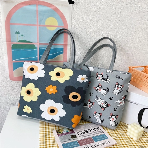 Large Capacity Women Canvas Tote Bag Printed Shoulder Handbag Zipper Closure Casual Shopping Work Student Versatile