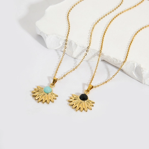 Collar con Colgante de Acero Inoxidable para Mujer Chapado en Oro de 14K Impermeable con Forma de Abanico y Strass