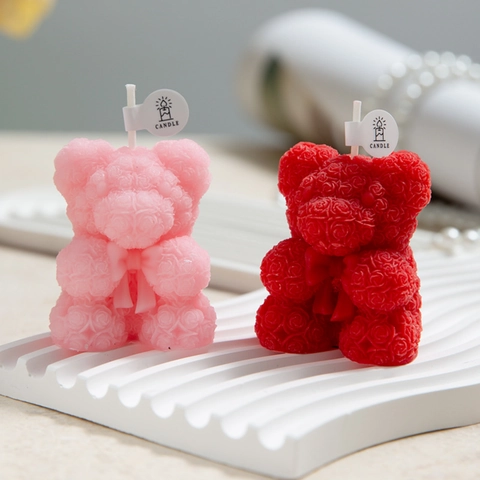 Rose Bear Scented Candle Soy Wax Teddy Bear Shaped Decorative Aromatic Ornament For Wedding Valentine Day Romantic Home Decor