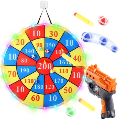 Childrens Sticky Ball Dart Board Shooting Game Toy LED Light Target Soft Foam Bullet Launcher Parent-Child Interactive Indoor Outdoor