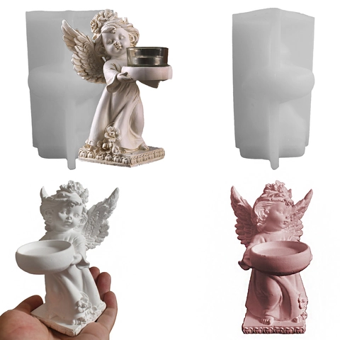 Angel Candle Holder Silicone Mold Winged Cherub DIY Gypsum Resin Casting Nordic Retro Desktop Ornament