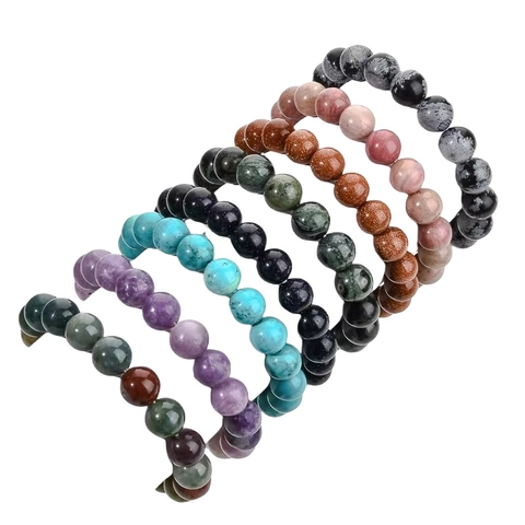 Bracciale Di Perline In Pietra Naturale Tondo Agata Malachite Amazonite Elastico Gioielli Unisex Boho