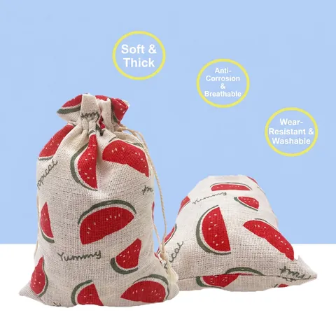 Printed Cotton Linen Drawstring Bags Floral Animal Pouch For Gift Packaging Jewelry Storage Sachet Holder Pastoral Style