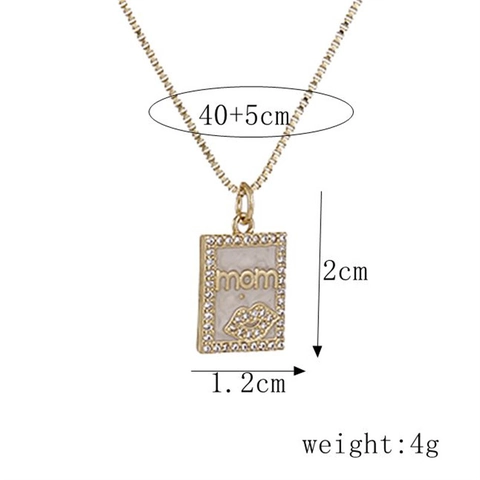 Mama Mom Anhänger Halskette Vergoldetes Kupfer Zirkon Emaille Herz Quadrat Lippen Muttertag Geschenk Für Damen