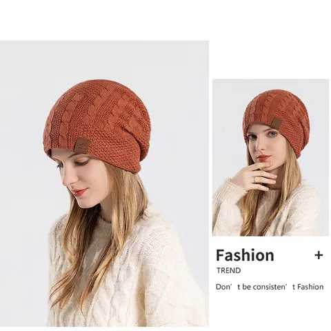 Winter Beanie Hat For Women Fleece Lined Cable Knit Warm Windproof Outdoor Sports Ski Cap Soft Acrylic Solid Color