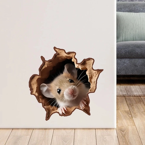 3D Mouse Hole Wall Stickers PVC Removable Self Adhesive Cartoon Mouse Decals For Living Room Bedroom Skirting Board