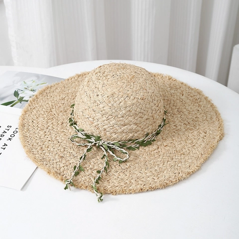 Καλοκαιρινό Ψάθινο Καπέλο Υφαντό Raffia Μεγάλο Γείσο Προστασία Από Τον Ήλιο Παραλία Διακοπές Ξεφτισμένη Άκρη Κορδέλα Φύλλων Για Γυναίκες