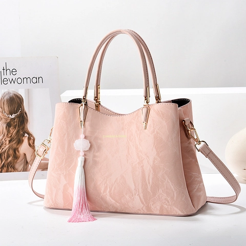 Sac À Main Élégant Femmes Cuir PU Texture Marbre Grande Capacité Sac À Épaule Avec Pendentif Gland Fleur