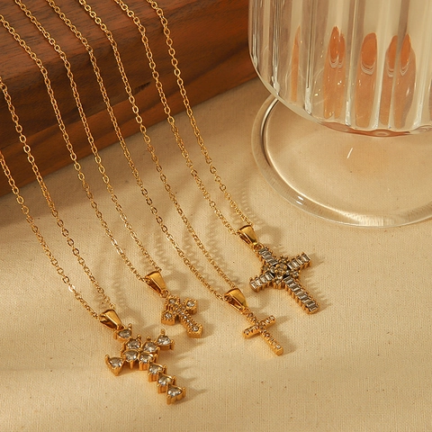 Kruis Hanger Ketting Roestvrij Staal 18K Verguld Zirkonia Hip Hop Sieraden Voor Mannen Vrouwen Modieus Accessoire
