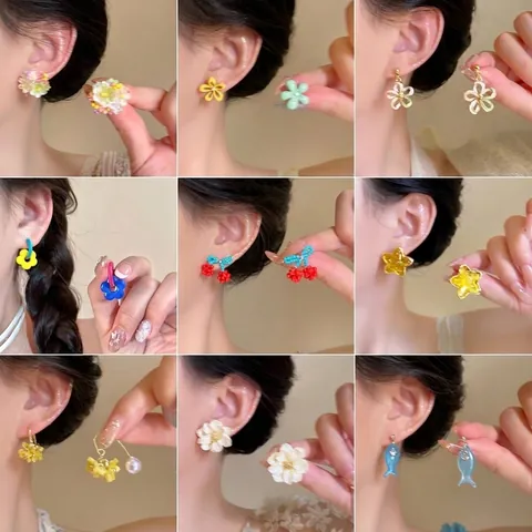 Orecchini Pendenti Fiori Farfalla Uva Con Perno In Argento Sterling 925 Gioielli Colorati Per Donne