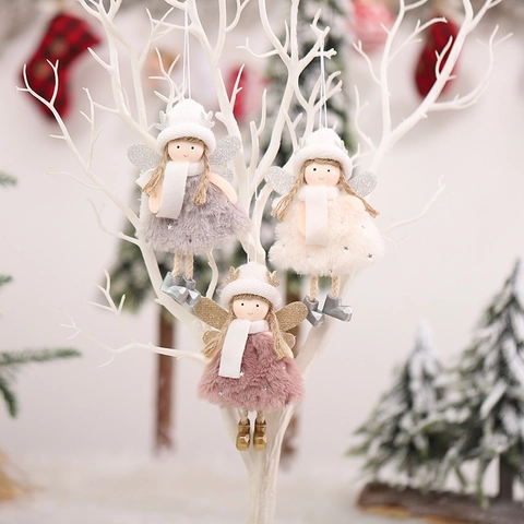 Ciondolo Angelo Di Natale Bambola Peluche Maglia Stella Vestito Paillettes Ali Luccicanti Decorazione Albero Novità