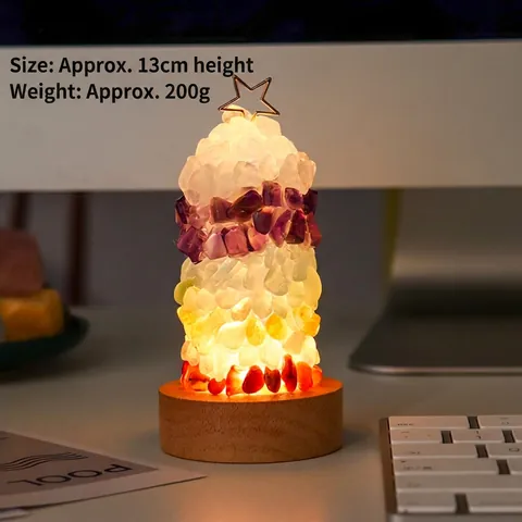 Natural Crystal Gravel Night Light USB LED Bedside Lamp With Wood Base Amethyst Agate Desktop Aesthetic Decor