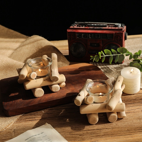 Portacandele In Legno Alla Deriva E Vetro Nordico Retrò Zakka Rustico Candeliere Da Tavolo Per Decorazioni Casa Matrimonio