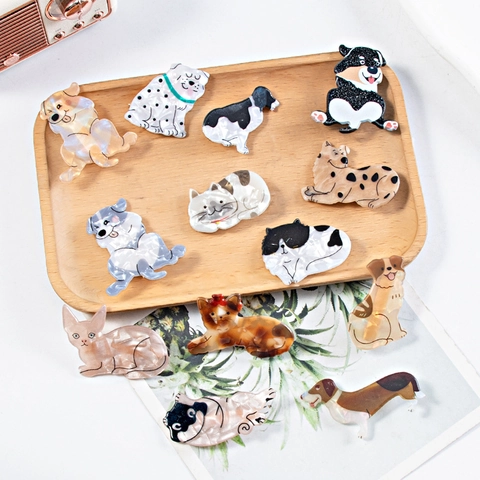 Cute Cartoon Animal Hair Clip Acetate Cellulose Dog Cat Shape Marble Pattern Styling Accessories For Women Girls