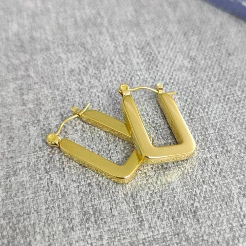 Geometric Hoop Earrings 18K Gold Plated Stainless Steel Minimalist Polished Rectangular Heart C-Shape Ear Clips Women Jewelry