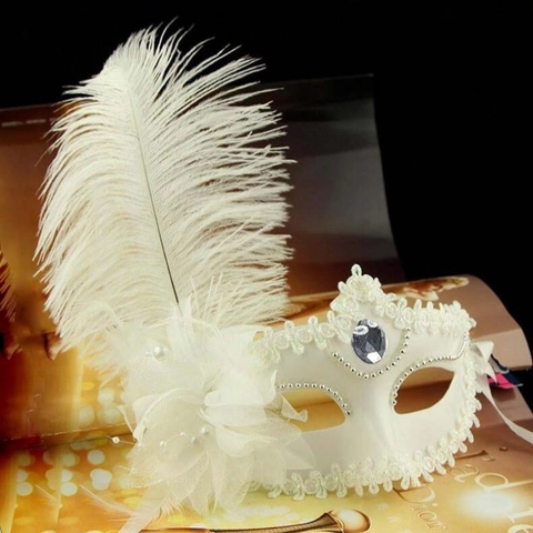 Masquerade Mask For Women Half Face Feather Princess With Ostrich Feathers And Fabric Flower Vintage Halloween Costume