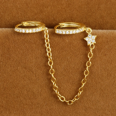Orecchini a Cerchio Con Ciondolo a Pentagramma E Perno in Argento Sterling 925 Catena in Rame Oro Argento Strass Gioielli Donna