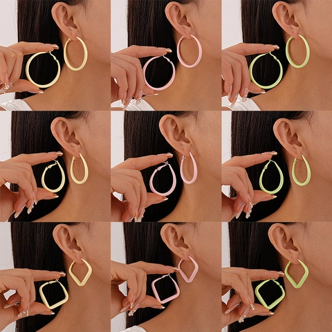 Macaron Color Geometric Hoop Earrings With 925 Sterling Silver Earring Post Sweet Matte Alloy Colorful Jewelry For Women