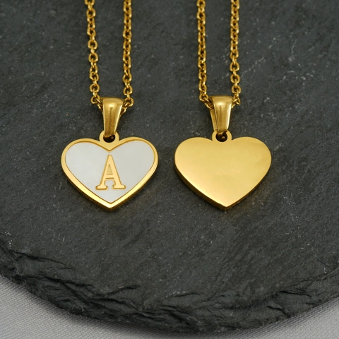 Hart Initiaal Ketting Dames Roestvrij Staal 18K Verguld Witte Schelp Hanger Minimalistische Chique Sleutelbeenhanger